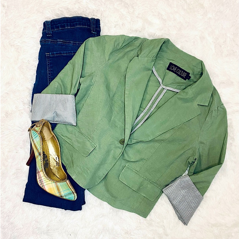 Love Culture Pastel Green Linen Jacket (Large)